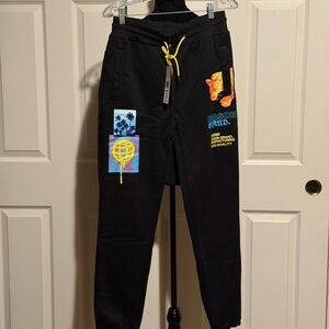 BNWT Reason Black Joggers with Colorful Patches